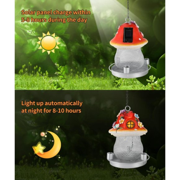 Large Solar Cell/ Metal Mesh/ Mushroom-Shaped Rasin Bird Feeder for Outdoors - Picture 3 of 12